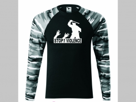 Stop Violence  pánske tričko (nie mikina!!) s dlhými rukávmi vo farbe " metro " čiernobiely maskáč gramáž 160 g/m2 materiál 100%bavlna